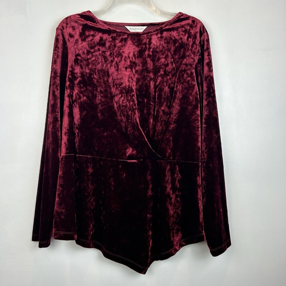 Womens L Top Deep Red Velour Babydoll Witchy Whimsygoth Dark Feminine Crushed